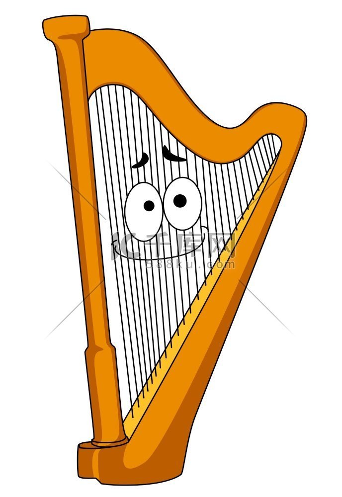 古典木竖琴，琴弦上有一张笑脸，