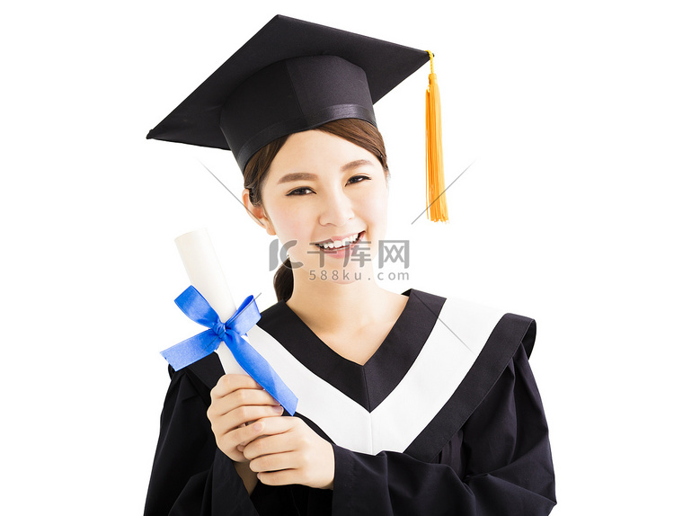 年轻人微笑亚洲女性毕业文凭