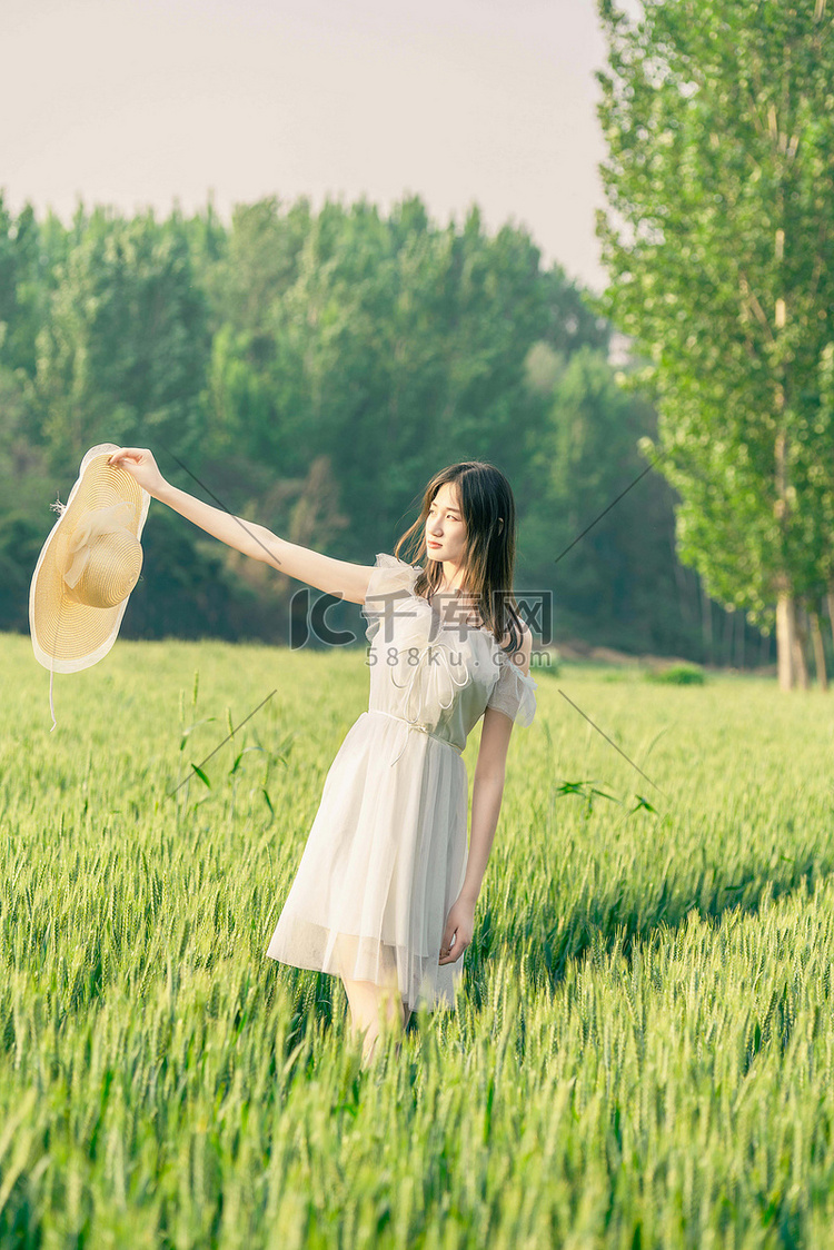 春季节气白天小满芒种立夏女孩麦