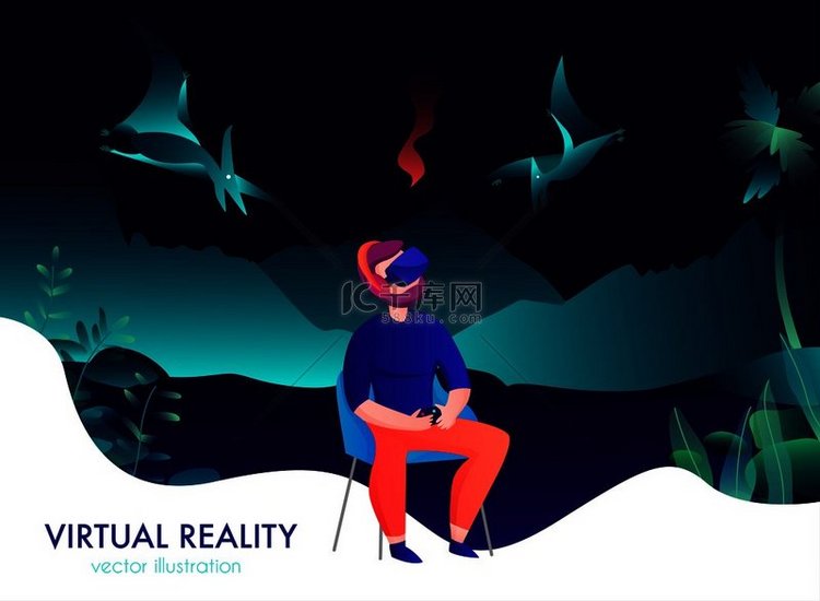 虚拟现实组合与人在护目镜中观看
