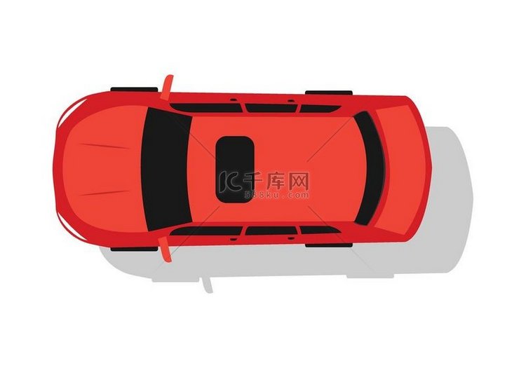 红色汽车顶视图平面设计矢量图。
