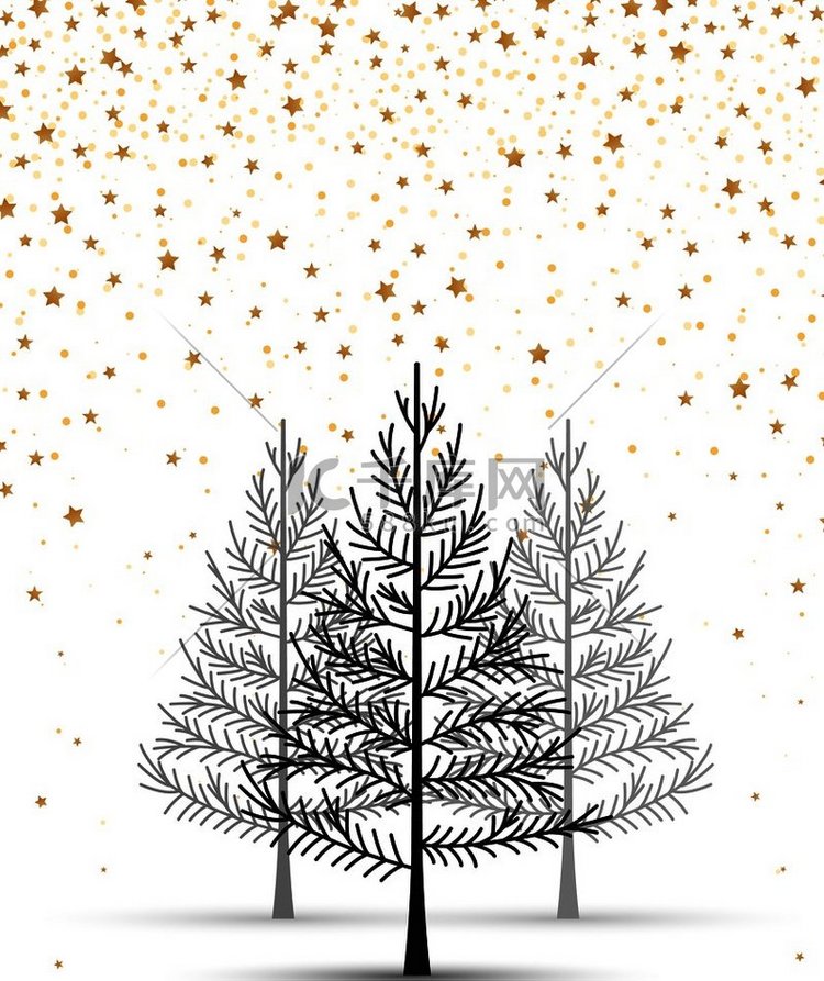圣诞树和雪的矢量插图。