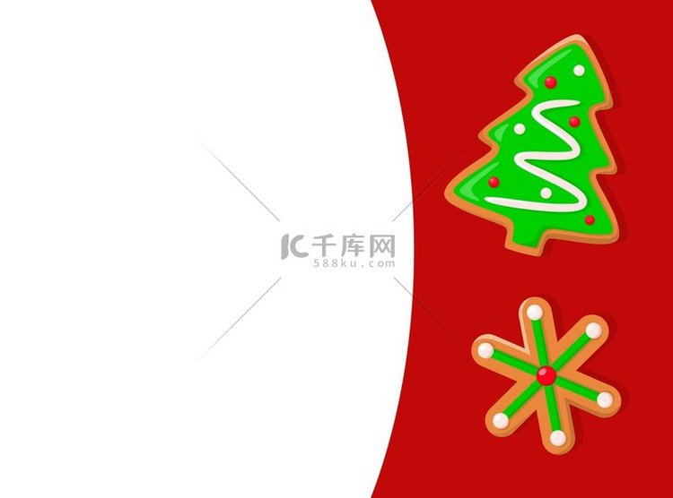 圣诞假期、姜饼绿色圣诞树和雪花