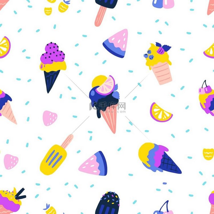 冰淇淋图案无缝质地的夏季甜点在
