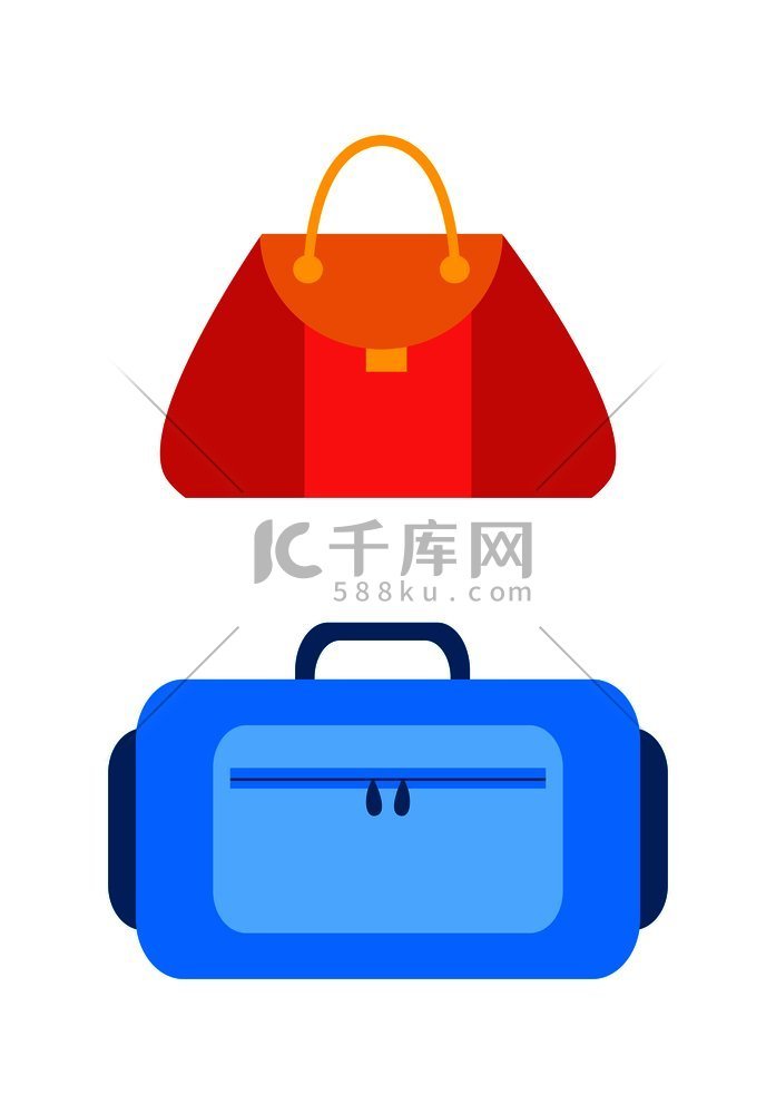 时尚的手提包系列，蓝色和红色包