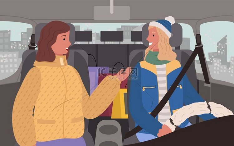 女人开车和朋友聊天。