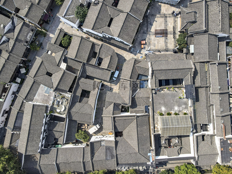 俯拍杭州河坊街古建筑风景摄影图