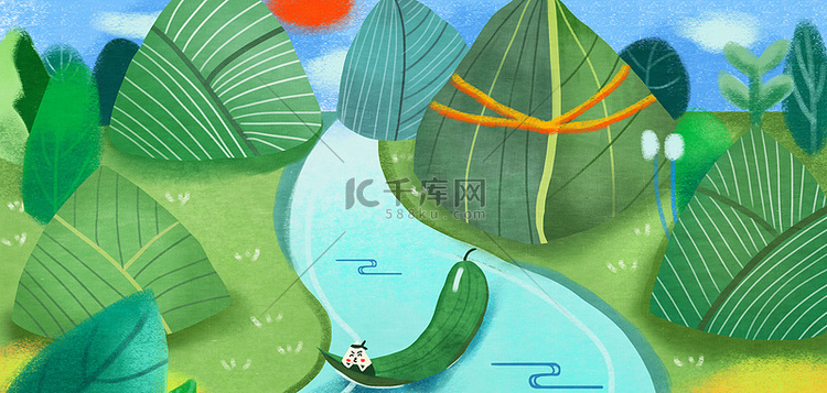 端午节粽子绿色国风插画海报