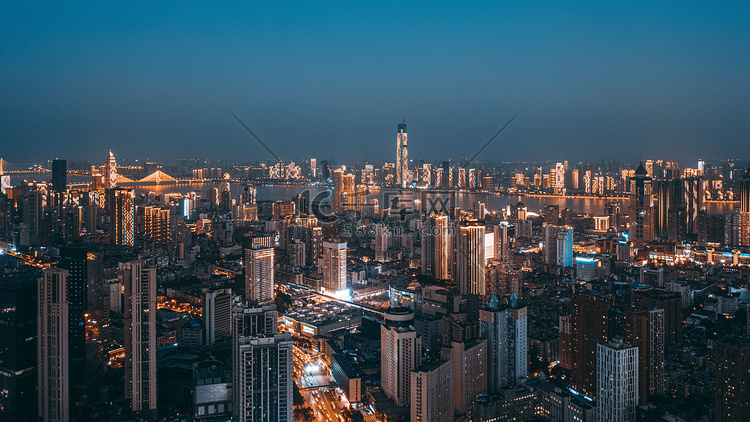 武汉夜景城市建筑群CBD大气摄