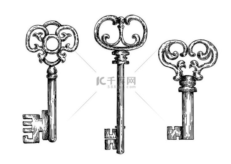 孤立的中世纪门钥匙或带有装饰性