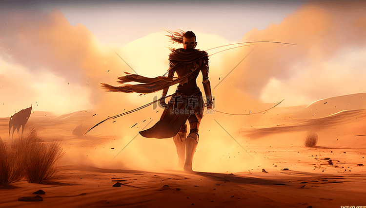 沙漠沙丘孤独流浪英雄勇士