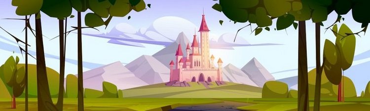 山谷中的粉色童话城堡。