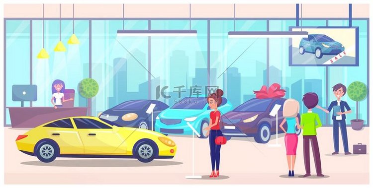 汽车中心、女性客户买家在汽车商