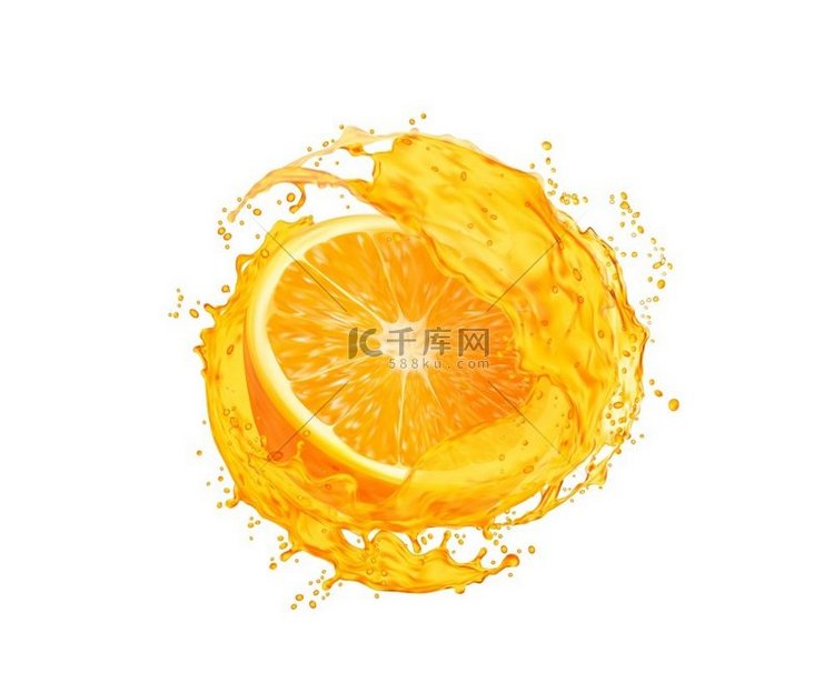 橙汁飞溅的橙色水果片新鲜柑橘类