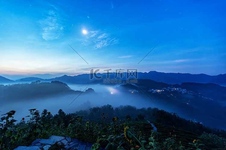 风景晨曦向日葵山区摇动摄影图配