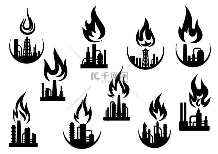 石油精炼厂和化工厂图标设置有火