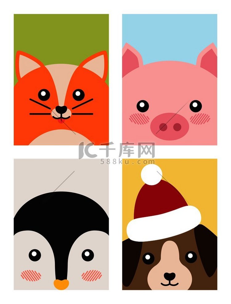猫和猪，企鹅和狗，动物封面系列