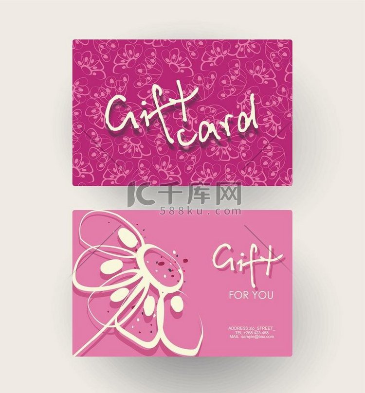 带有花卉装饰的礼品卡设计模板。