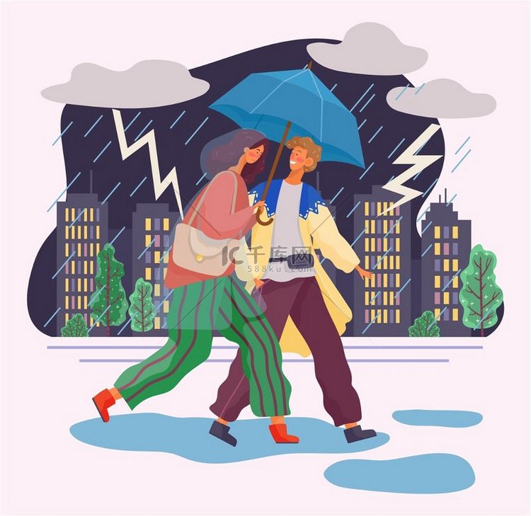 女人和男人在雨伞下，女孩和男人