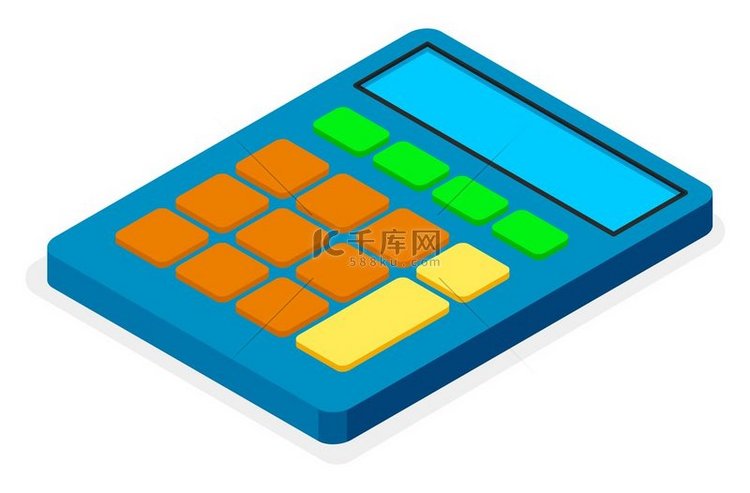 蓝色计算器平面设计，用于数学计