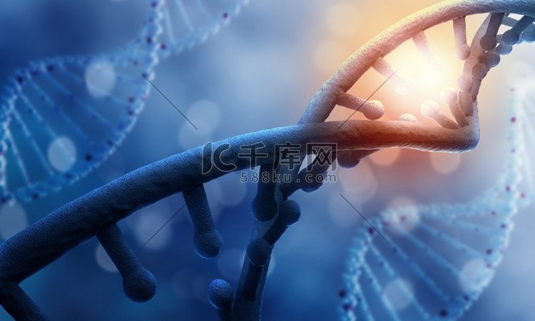 DNA分子。蓝色背景下DNA分