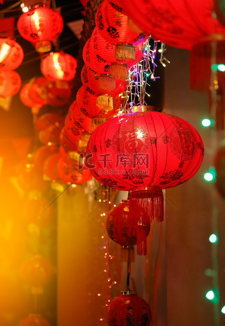 唐人街的中国新年灯笼 