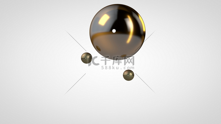 3d 插图的金球被两个小球包围