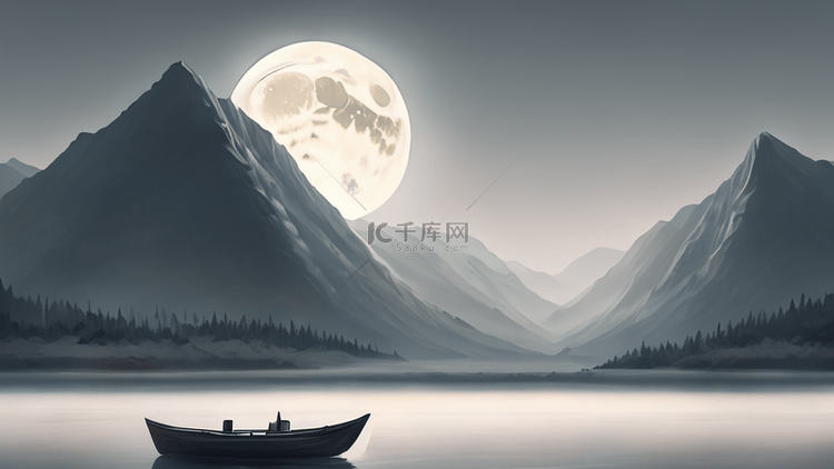 宁静月亮湖边意境背景