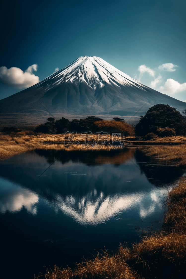 日本富士山远景摄影图