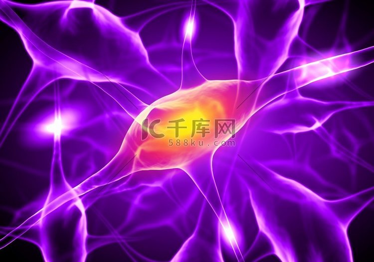 神经细胞的插图。带有光效的彩色