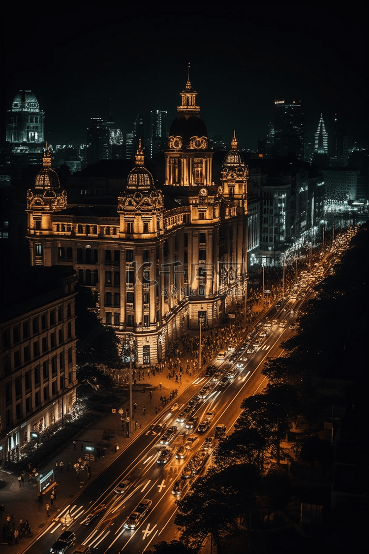 上海南京路外滩夜景摄影图