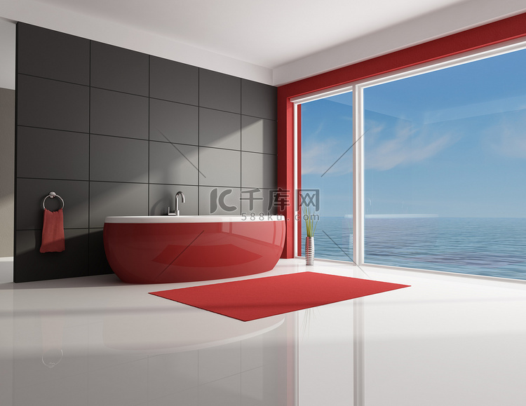 极简主义的红色和棕色浴室