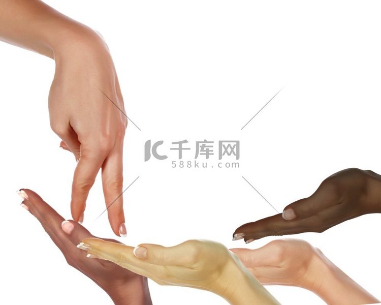 不同种族的人的手的图片