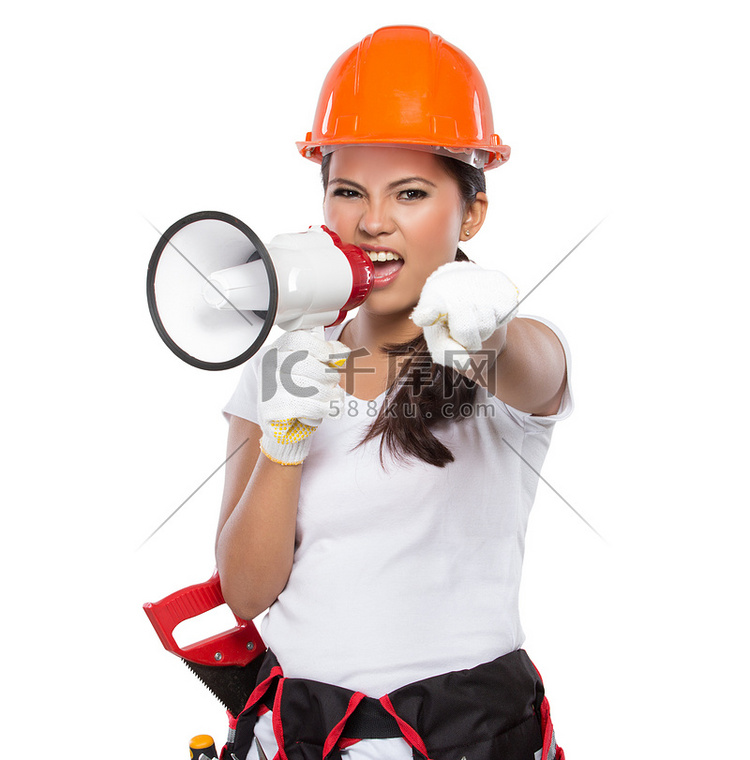 女性的建筑工人在行动