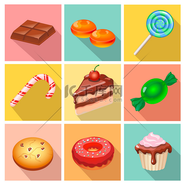 糖果，糖果和糕点图标海报