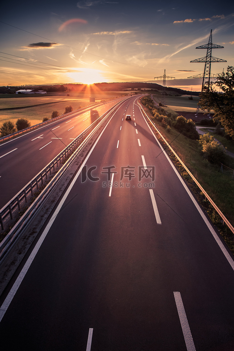 motorway in Germany on sunset