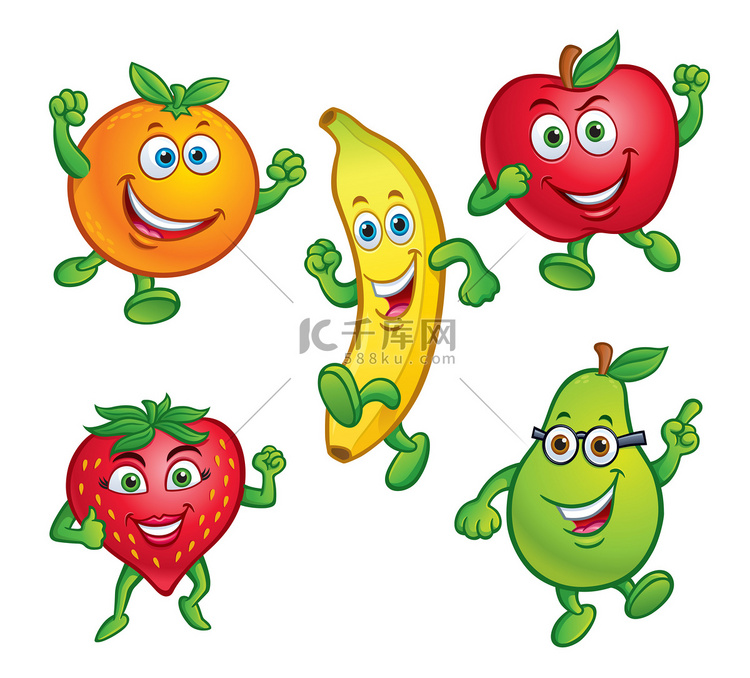 五个卡通水果字符