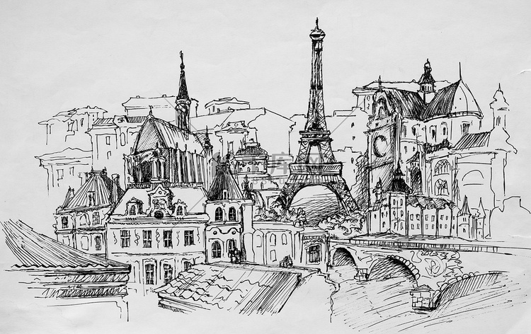 巴黎，铅笔绘图