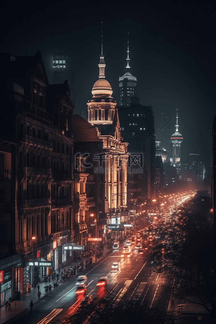 上海南京路外滩夜景摄影图