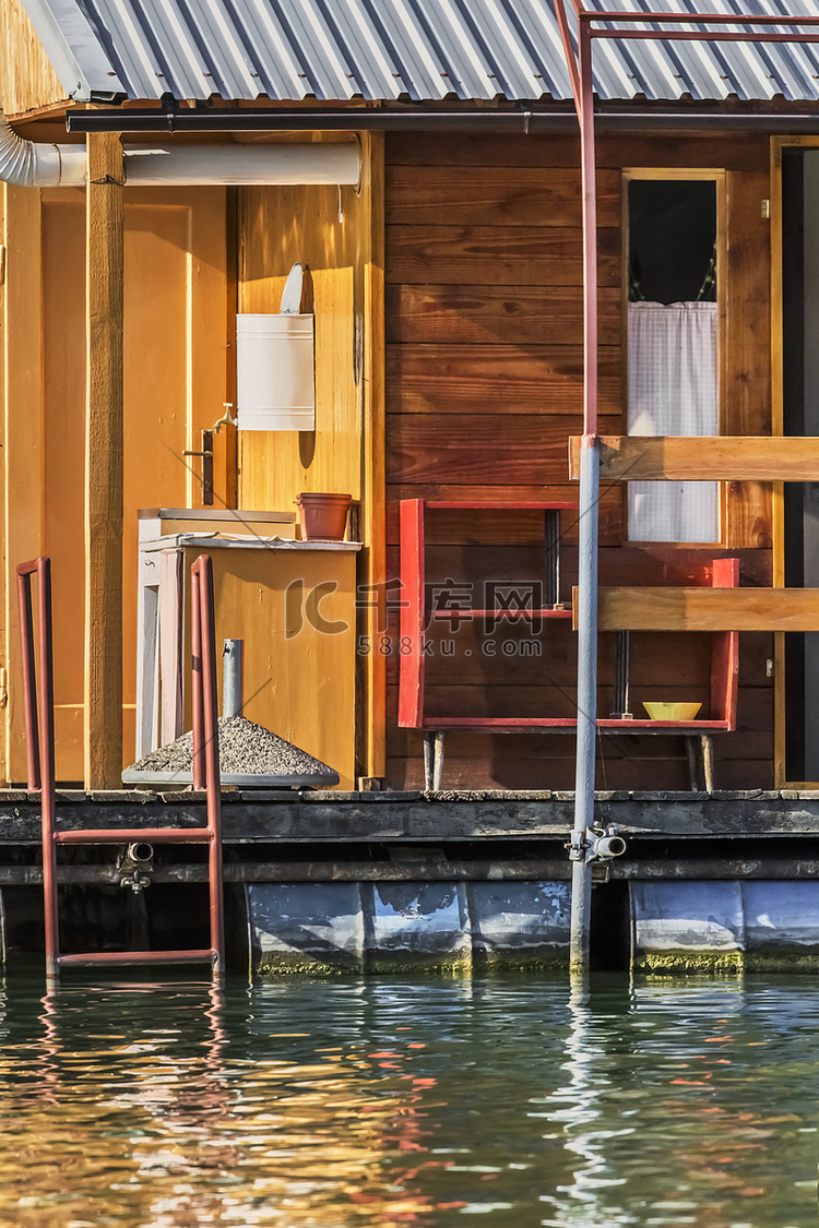 Old Wooden Raft Hut on Sava River - Detail