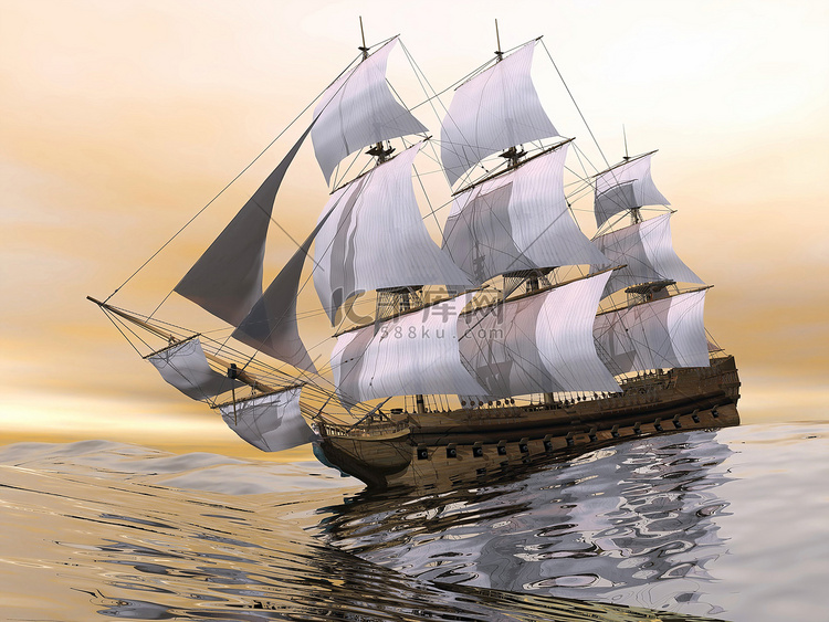 旧商船- 3D渲染