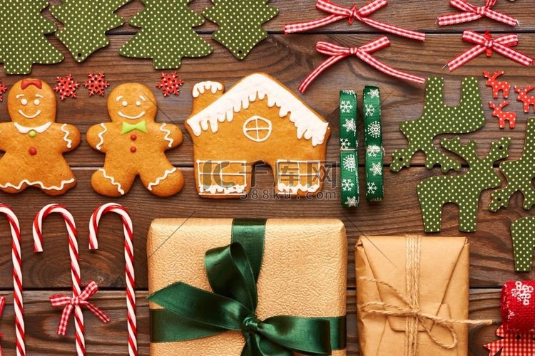 圣诞节自制姜饼曲奇饼和手工装饰