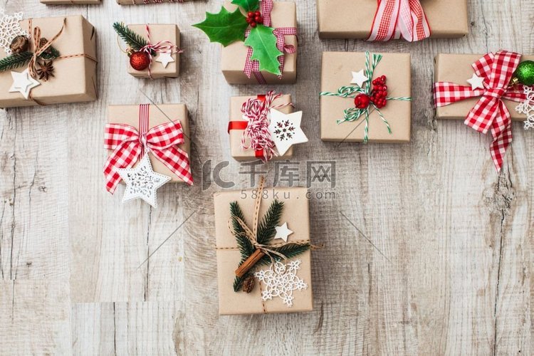 圣诞工艺盒装饰复古和自然风格，