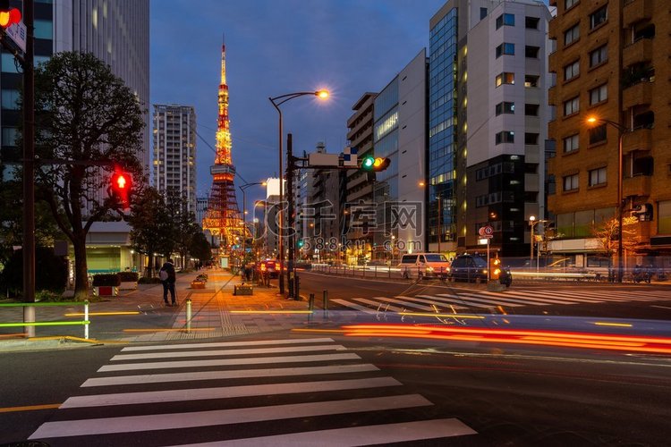  日本，夜，地标，城市景观