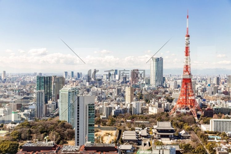 日本东京天际线的东京塔