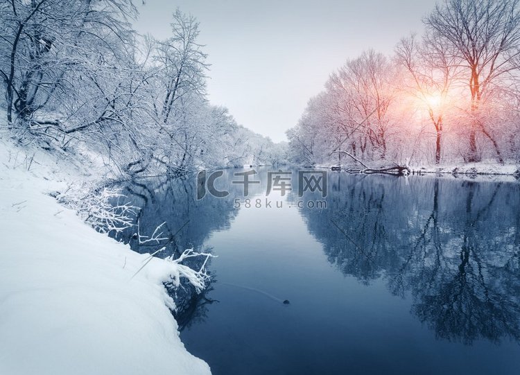 冬天、河流、水、风景