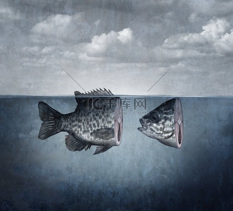 超现实主义的鱼艺术概念被切成两