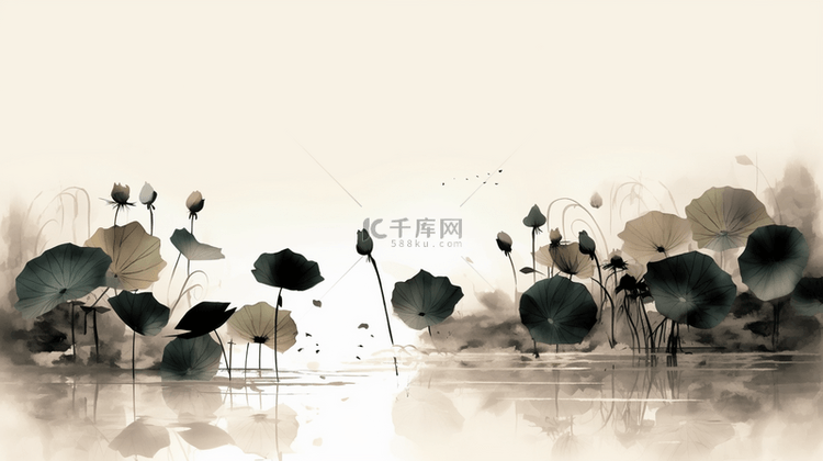 夏季中国传统古典池塘水墨画