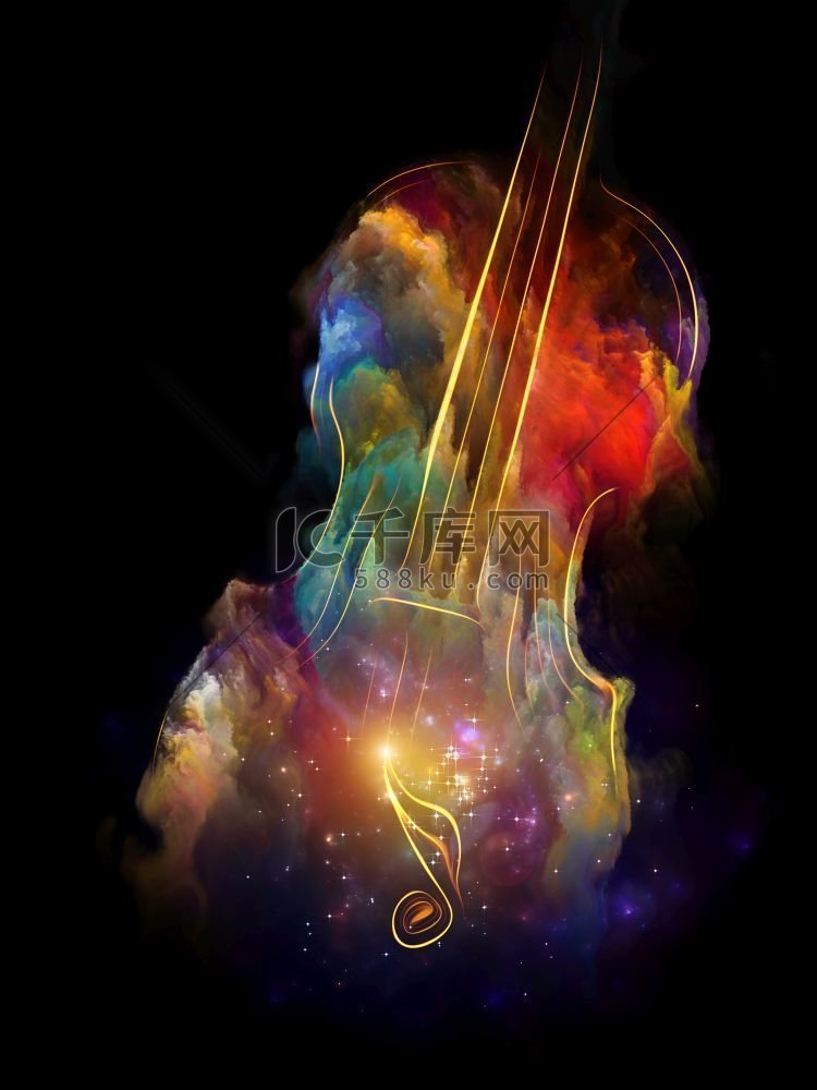 摘要小提琴轮廓和音符融合分形绘