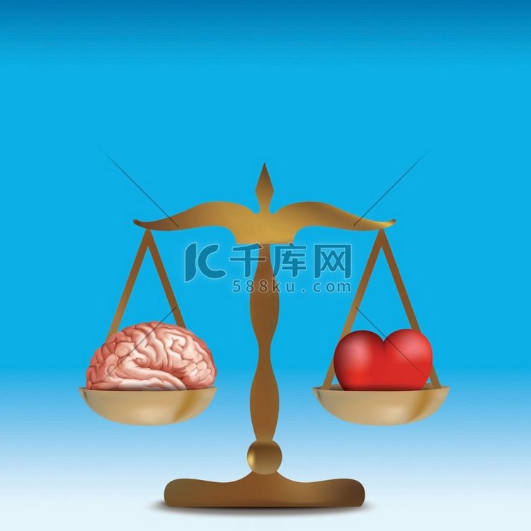 3D心脑概念平衡。蓝色背景
